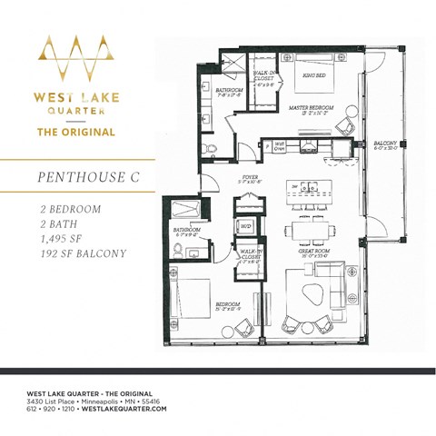 Floor plan for 2 beds, 2 baths, 1495 sqft